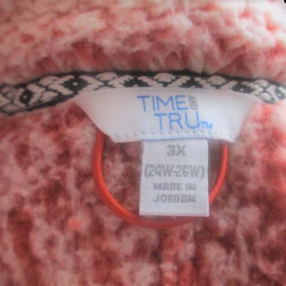 Time & Tru  Women's Pink Cream Piled Fleece 1/4 Zip Pull Over - Picture 7 of 7